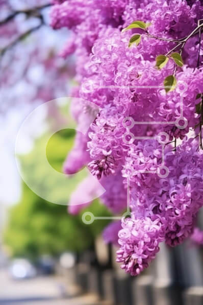 Σετ των 2 Intra Συλλεκτικό Ξύλινο Παζλ Plywood  4mm - Purple Lilac Tree in Bloom στην οδό City Σε Ξύλινο Κουτί - Διαστάσεις: 10x10 cm – 25 κομμάτια