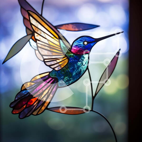 Intra Συλλεκτικό Ξύλινο Παζλ Plywood  4mm - Πολύχρωμο κολίβριο σε βιτρό παράθυρο Σε Ξύλινο Κουτί - Διαστάσεις Puzzle: 10x10 cm – 25 κομμάτια