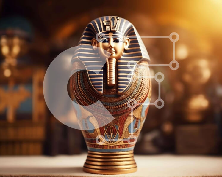 Intra Συλλεκτικό Ξύλινο Παζλ Plywood  4mm - Αρχαία αιγυπτιακή τεφροδόχος με το σχήμα του Φαραώ Σε Ξύλινο Κουτί - Διαστάσεις Puzzle: 10x10 cm – 25 κομμάτια