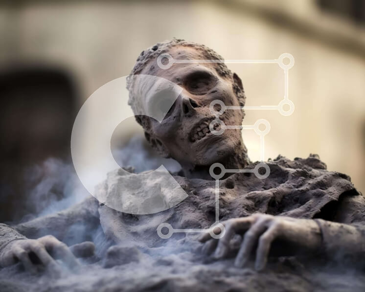 Intra Συλλεκτικό Ξύλινο Παζλ Plywood  4mm - Άγαλμα σκελετού που περιβάλλεται από καπνό Σε Ξύλινο Κουτί - Διαστάσεις Puzzle: 10x10 cm – 25 κομμάτια