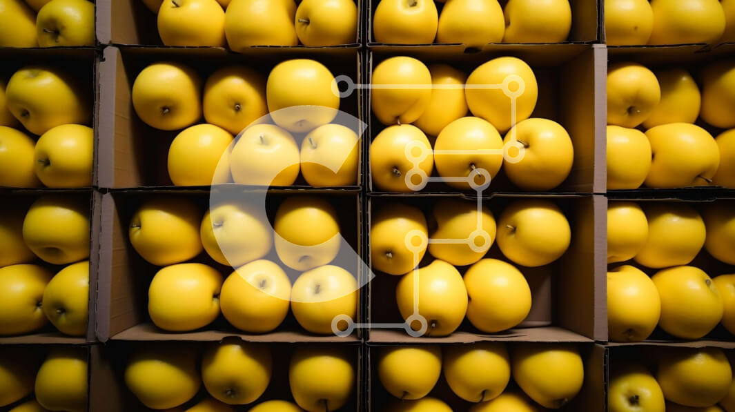 Σετ των 2 Intra Συλλεκτικό Ξύλινο Παζλ Plywood  4mm - Φρέσκα κίτρινα μήλα σε κουτιά από χαρτόνι Σε Ξύλινο Κουτί - Διαστάσεις: 10x10 cm – 25 κομμάτια