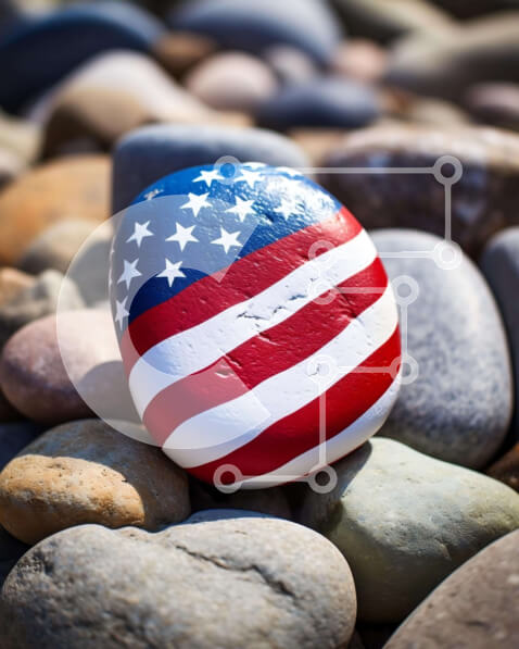 Intra Συλλεκτικό Ξύλινο Παζλ Plywood  4mm - Βράχος με αμερικανική σημαία ανάμεσα στην ομάδα βράχων Σε Ξύλινο Κουτί - Διαστάσεις Puzzle: 10x10 cm – 25 κομμάτια