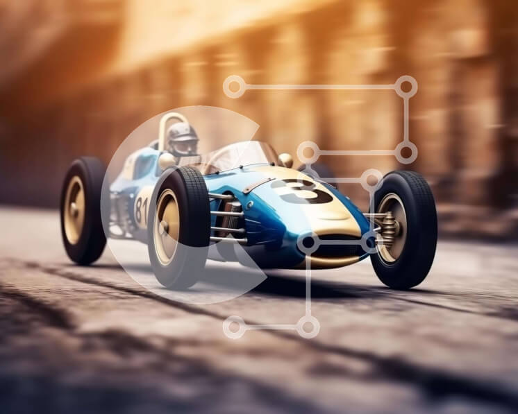 Intra Συλλεκτικό Ξύλινο Παζλ Plywood  4mm - Vintage αγωνιστικό αυτοκίνητο που οδηγεί στην οδό Σε Ξύλινο Κουτί - Διαστάσεις Puzzle: 10x10 cm – 25 κομμάτια