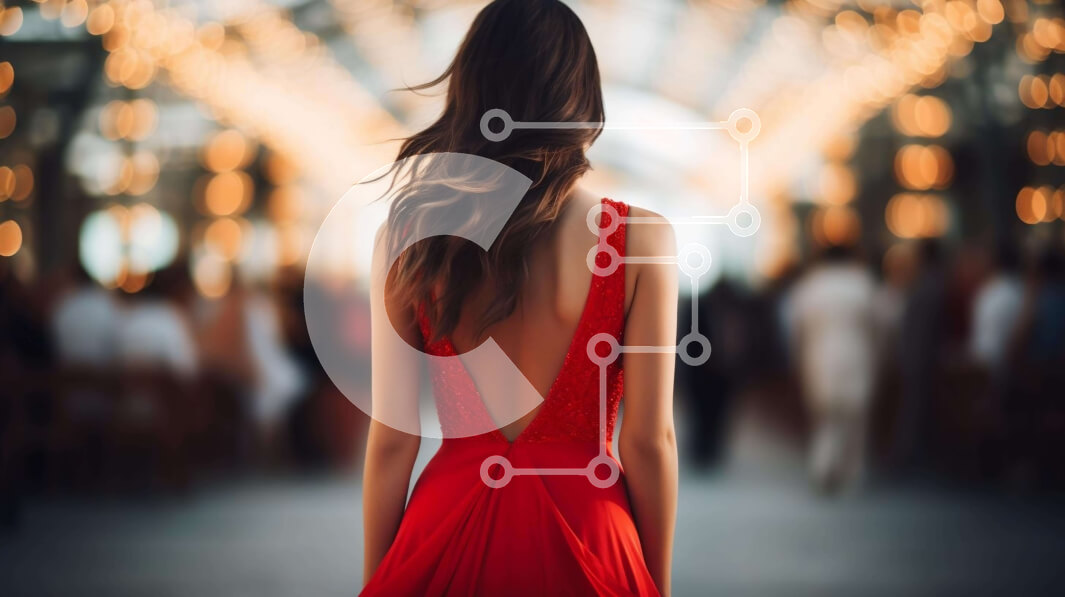 Intra Συλλεκτικό Ξύλινο Παζλ Plywood  4mm - Γυναίκα με κόκκινο φόρεμα που περπατά σε έναν γεμάτο διάδρομο Σε Ξύλινο Κουτί - Διαστάσεις Puzzle: 10x10 cm – 25 κομμάτια