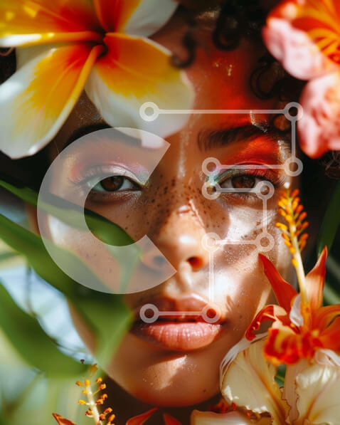 Intra Συλλεκτικό Ξύλινο Παζλ Plywood  4mm - Γυναίκα με λουλούδια στα μαλλιά και γύρω από το πρόσωπο Σε Ξύλινο Κουτί - Διαστάσεις Puzzle: 10x10 cm – 25 κομμάτια