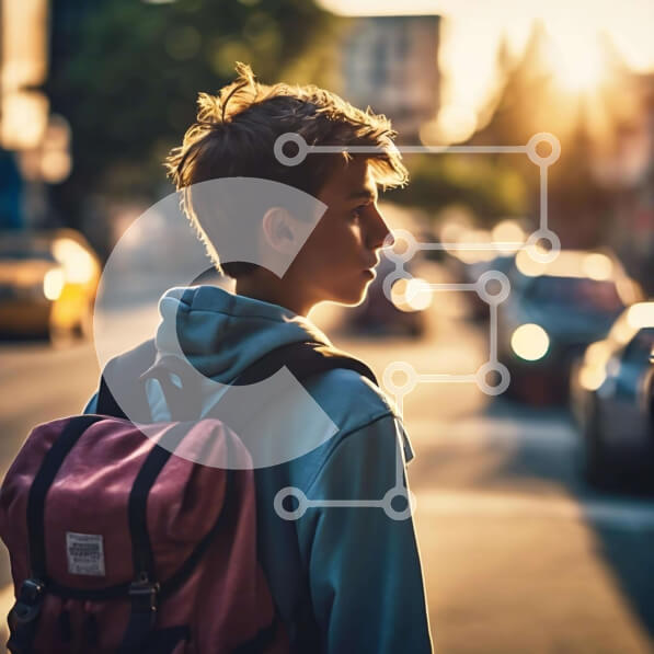 Intra Συλλεκτικό Ξύλινο Παζλ Plywood  4mm - Νεαρό αγόρι που περπατά στο ηλιοβασίλεμα με σακίδιο Σε Ξύλινο Κουτί - Διαστάσεις Puzzle: 10x10 cm – 25 κομμάτια