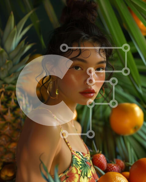 Σετ των 2 Intra Συλλεκτικό Ξύλινο Παζλ Plywood  4mm - Γυναίκα που ποζάρει με τροπικά φρούτα Σε Ξύλινο Κουτί - Διαστάσεις: 10x10 cm – 25 κομμάτια