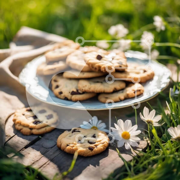 Σετ των 2 Intra Συλλεκτικό Ξύλινο Παζλ Plywood  4mm - Πιάτο με μπισκότα σοκολάτας σε μαργαρίτες Σε Ξύλινο Κουτί - Διαστάσεις: 10x10 cm – 25 κομμάτια