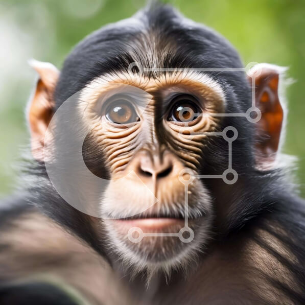 Intra Συλλεκτικό Ξύλινο Παζλ Plywood  4mm - Κοντινό πλάνο του ενήλικου χιμπατζή που κοιτάζει επίμονα την κάμερα Σε Ξύλινο Κουτί - Διαστάσεις: 10x10 cm – 25 κομμάτια