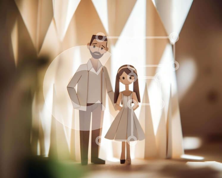 Intra Συλλεκτικό Ξύλινο Παζλ Plywood  4mm - Χάρτινο ζεύγος σε λευκή ενδυμασία Σε Ξύλινο Κουτί - Διαστάσεις Puzzle: 10x10 cm – 25 κομμάτια