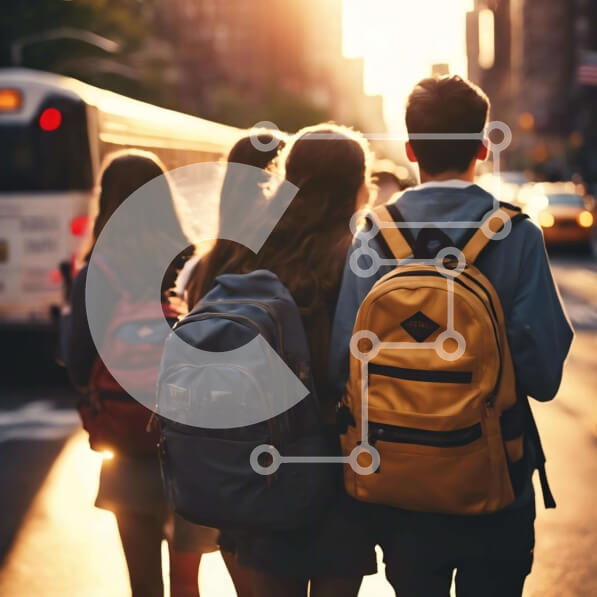 Intra Συλλεκτικό Ξύλινο Παζλ Plywood  4mm - Νέοι που περπατούν με σακίδια σε αστικό περιβάλλον Σε Ξύλινο Κουτί - Διαστάσεις Puzzle: 10x10 cm – 25 κομμάτια