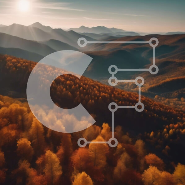 Intra Συλλεκτικό Ξύλινο Παζλ Plywood  4mm - Εναέρια άποψη του ορεινού τοπίου με τα φθινοπωρινά δέντρα Σε Ξύλινο Κουτί - Διαστάσεις: 10x10 cm – 25 κομμάτια