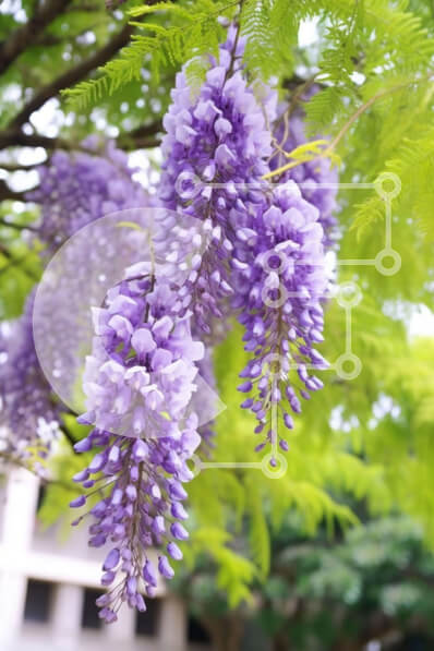 Σετ των 2 Intra Συλλεκτικό Ξύλινο Παζλ Plywood  4mm - Μωβ λουλούδια που κρέμονται από το δέντρο Σε Ξύλινο Κουτί - Διαστάσεις: 10x10 cm – 25 κομμάτια