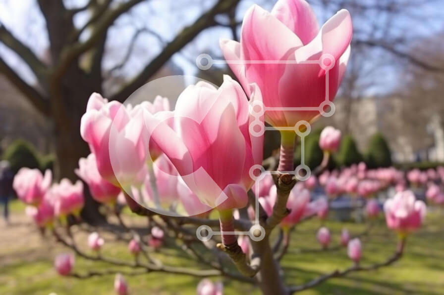 Intra Συλλεκτικό Ξύλινο Παζλ Plywood  4mm - Ροζ δέντρο μανόλιας σε πλήρη άνθιση Σε Ξύλινο Κουτί - Διαστάσεις: 10x10 cm – 25 κομμάτια