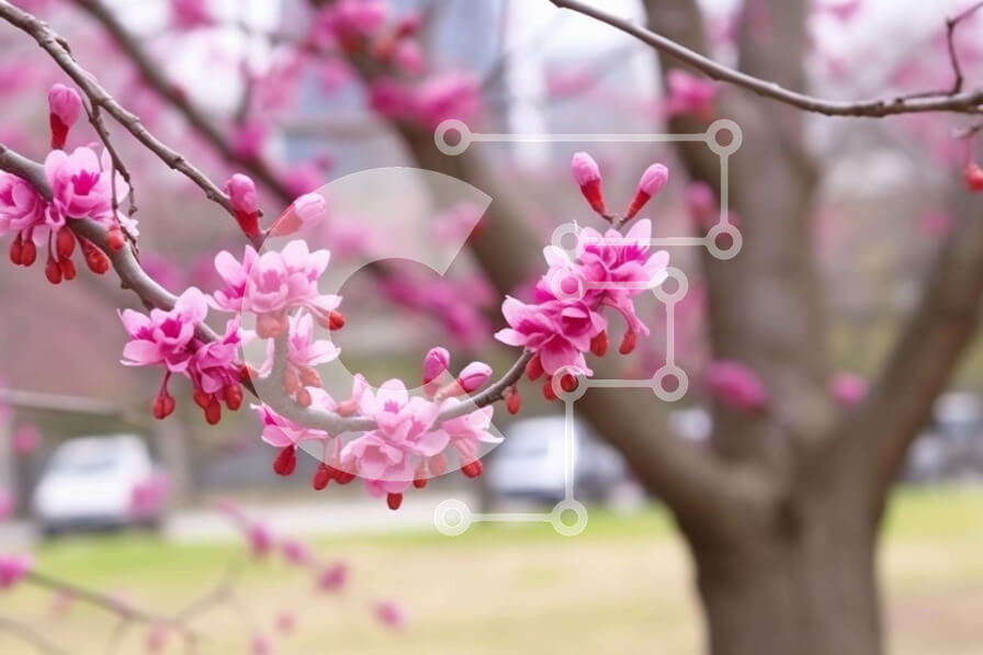 Intra Συλλεκτικό Ξύλινο Παζλ Plywood  4mm - Ροζ ανθισμένο κλαδί δέντρου και αυτοκίνητα Σε Ξύλινο Κουτί - Διαστάσεις: 10x10 cm – 25 κομμάτια