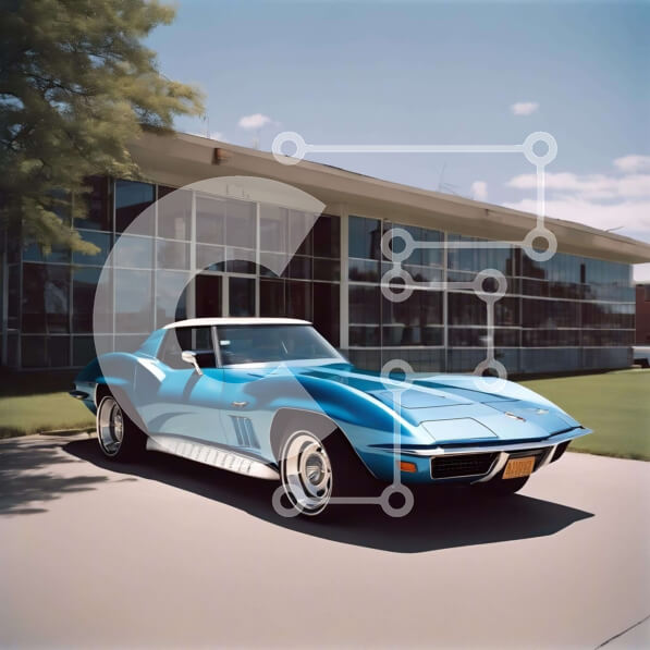 Intra Συλλεκτικό Ξύλινο Παζλ Plywood  4mm - Μπλε σπορ αυτοκίνητο σταθμευμένο μπροστά από το κτίριο γραφείων Σε Ξύλινο Κουτί - Διαστάσεις Puzzle: 10x10 cm – 25 κομμάτια