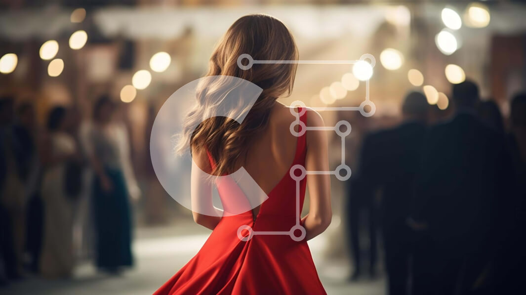 Σετ των 2 Intra Συλλεκτικό Ξύλινο Παζλ Plywood  4mm - Κομψή γυναίκα με κόκκινο φόρεμα που περπατά με ανθρώπους γύρω της Σε Ξύλινο Κουτί - Διαστάσεις: 10x10 cm – 25 κομμάτια