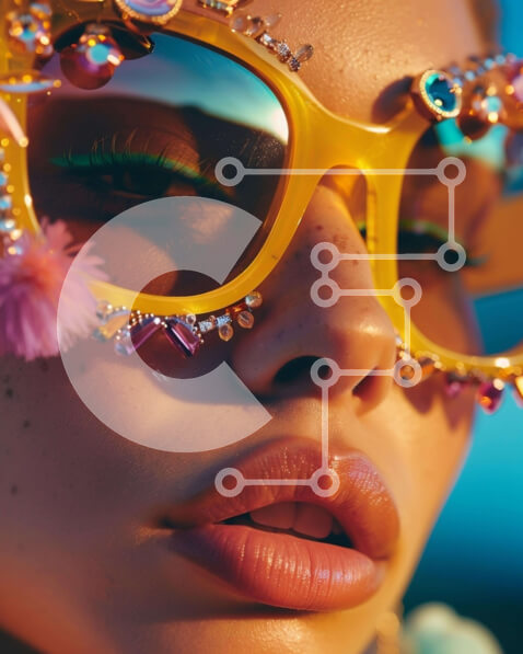 Intra Συλλεκτικό Ξύλινο Παζλ Plywood  4mm - Γυναίκα που φορά γυαλιά ηλίου με έντονα χρώματα με λουλούδια και κοσμήματα Σε Ξύλινο Κουτί - Διαστάσεις Puzzle: 10x10 cm – 25 κομμάτια