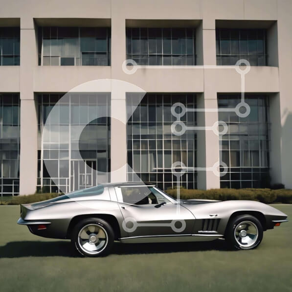 Intra Συλλεκτικό Ξύλινο Παζλ Plywood  4mm - Ασημί σπορ αυτοκίνητο σταθμευμένο μπροστά από ένα μεγάλο κτίριο Σε Ξύλινο Κουτί - Διαστάσεις Puzzle: 10x10 cm – 25 κομμάτια