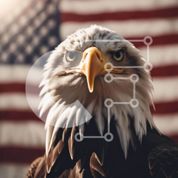 Intra Συλλεκτικό Ξύλινο Παζλ Plywood  4mm - Κοντινό πλάνο φαλακρός αετός με αμερικανική σημαία Σε Ξύλινο Κουτί - Διαστάσεις: 10x10 cm – 25 κομμάτια