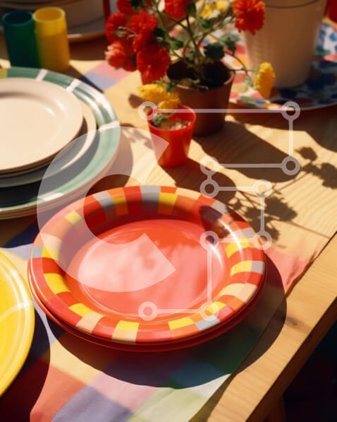 Intra Συλλεκτικό Ξύλινο Παζλ Plywood  4mm - Πολύχρωμο σκηνικό τραπεζαρίας με φυτά σε γλάστρες και βάζο Σε Ξύλινο Κουτί - Διαστάσεις Puzzle: 10x10 cm – 25 κομμάτια