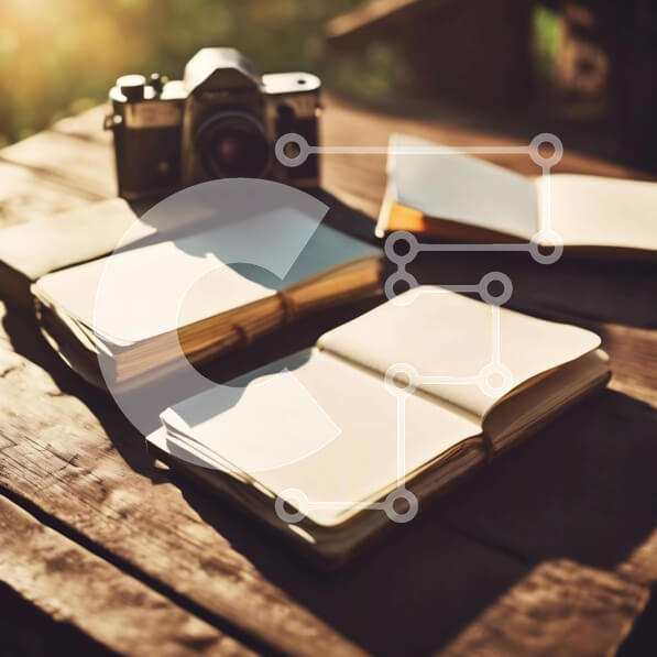 Intra Συλλεκτικό Ξύλινο Παζλ Plywood  4mm - Ανοίξτε Βιβλίο, Κάμερα και Σημειωματάρια στο τραπέζι Σε Ξύλινο Κουτί - Διαστάσεις Puzzle: 10x10 cm – 25 κομμάτια