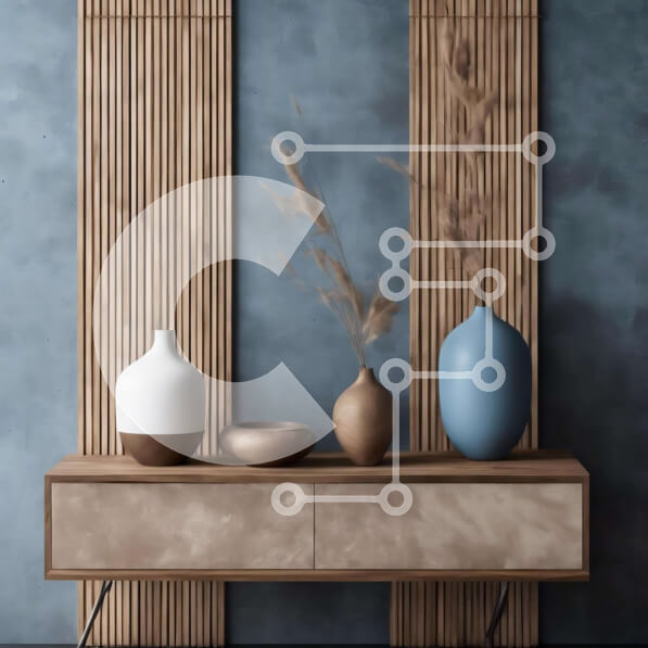 Intra Συλλεκτικό Ξύλινο Παζλ Plywood  4mm - Ξύλινη κονσόλα με βάζα σε μπλε τοίχο Σε Ξύλινο Κουτί - Διαστάσεις Puzzle: 10x10 cm – 25 κομμάτια