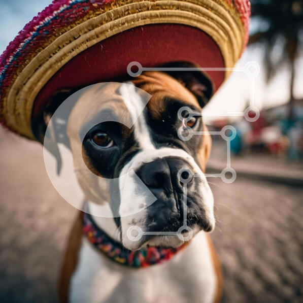 Intra Συλλεκτικό Ξύλινο Παζλ Plywood  4mm - Σκύλος μπόξερ που φορά διακοσμητικό σομπρέρο Σε Ξύλινο Κουτί - Διαστάσεις: 10x10 cm – 25 κομμάτια