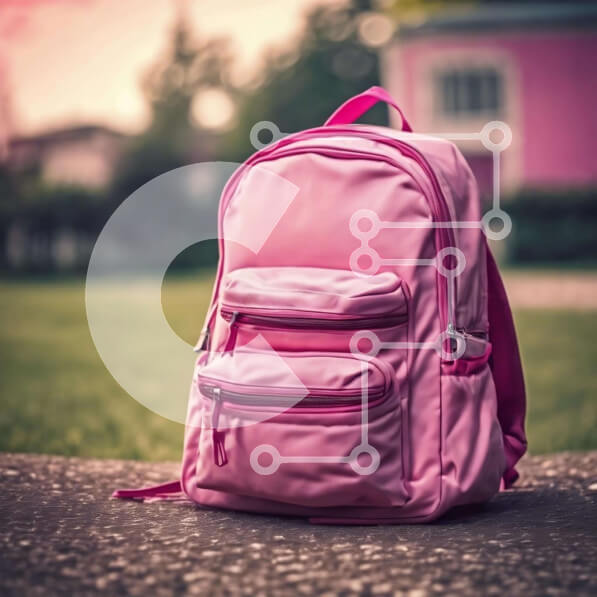 Intra Συλλεκτικό Ξύλινο Παζλ Plywood  4mm - Ροζ σακίδιο μπροστά από μια πολυκατοικία Σε Ξύλινο Κουτί - Διαστάσεις: 10x10 cm – 25 κομμάτια