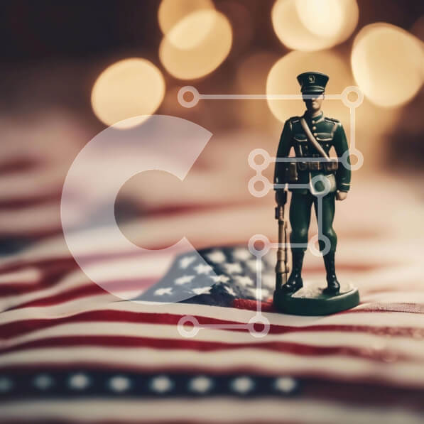 Intra Συλλεκτικό Ξύλινο Παζλ Plywood  4mm - Παιχνίδι στρατιώτης μπροστά από την αμερικανική σημαία Σε Ξύλινο Κουτί - Διαστάσεις Puzzle: 10x10 cm – 25 κομμάτια