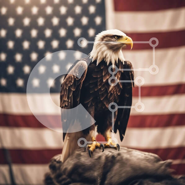 Intra Συλλεκτικό Ξύλινο Παζλ Plywood  4mm - Αετός σκαρφαλωμένος στο ξύλο με αμερικανική σημαία Σε Ξύλινο Κουτί - Διαστάσεις: 10x10 cm – 25 κομμάτια