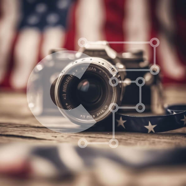 Intra Συλλεκτικό Ξύλινο Παζλ Plywood  4mm - Κάμερα με αμερικανική σημαία Σε Ξύλινο Κουτί - Διαστάσεις: 10x10 cm – 25 κομμάτια