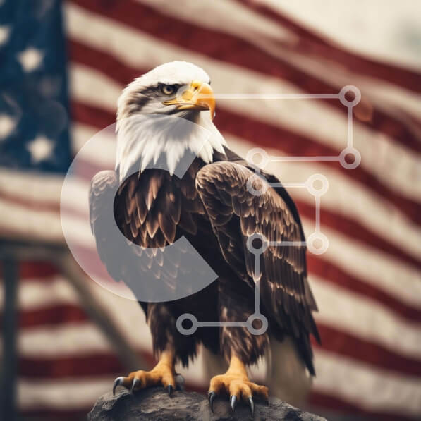 Intra Συλλεκτικό Ξύλινο Παζλ Plywood  4mm - Majestic Eagle σκαρφαλωμένος σε βράχο με αμερικανική σημαία Σε Ξύλινο Κουτί - Διαστάσεις: 10x10 cm – 25 κομμάτια