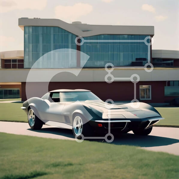 Intra Συλλεκτικό Ξύλινο Παζλ Plywood  4mm - Κλασικό μαύρο σπορ αυτοκίνητο παρκαρισμένο μπροστά σε εντυπωσιακό κτίριο Σε Ξύλινο Κουτί - Διαστάσεις Puzzle: 10x10 cm – 25 κομμάτια