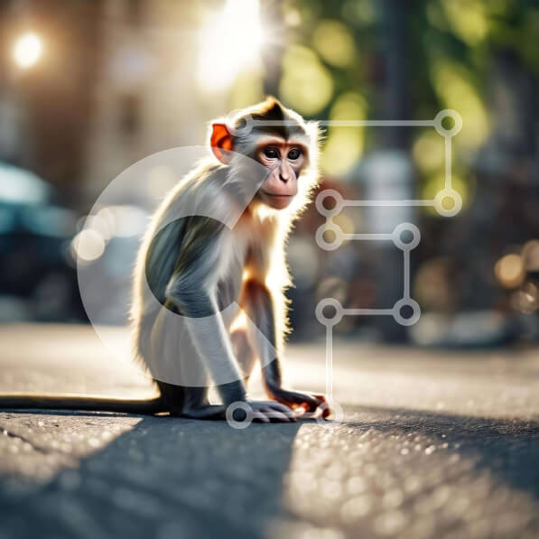 Intra Συλλεκτικό Ξύλινο Παζλ Plywood  4mm - Περίεργος πίθηκος σε αστικό περιβάλλον Σε Ξύλινο Κουτί - Διαστάσεις: 10x10 cm – 25 κομμάτια