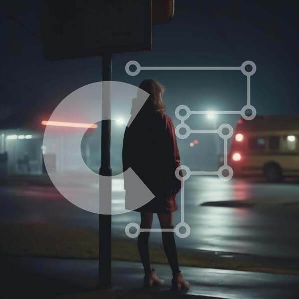 Intra Συλλεκτικό Ξύλινο Παζλ Plywood  4mm - Γυναίκα που περιμένει στη στάση του λεωφορείου τη νύχτα Σε Ξύλινο Κουτί - Διαστάσεις Puzzle: 10x10 cm – 25 κομμάτια