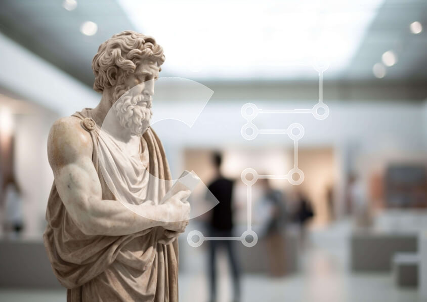 Intra Συλλεκτικό Ξύλινο Παζλ Plywood  4mm - Άγαλμα Αρχαίου Έλληνα φιλοσόφου στην Πινακοθήκη Σε Ξύλινο Κουτί - Διαστάσεις Puzzle: 10x10 cm – 25 κομμάτια