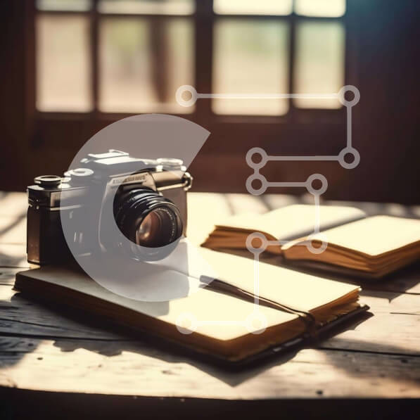 Intra Συλλεκτικό Ξύλινο Παζλ Plywood  4mm - Vintage κάμερα και σημειωματάριο για τεκμηρίωση Σε Ξύλινο Κουτί - Διαστάσεις Puzzle: 10x10 cm – 25 κομμάτια