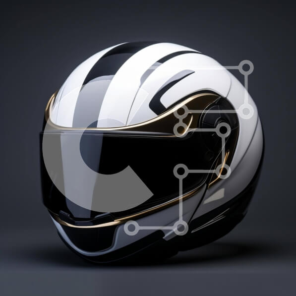 Intra Συλλεκτικό Ξύλινο Παζλ Plywood  4mm - Λευκό και χρυσό κράνος μοτοσυκλέτας σε σκούρο φόντο Σε Ξύλινο Κουτί - Διαστάσεις Puzzle: 10x10 cm – 25 κομμάτια