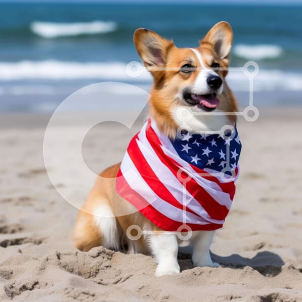 Intra Συλλεκτικό Ξύλινο Παζλ Plywood  4mm - Πατριωτικό σκυλί Corgi στην παραλία Σε Ξύλινο Κουτί - Διαστάσεις Puzzle: 10x10 cm – 25 κομμάτια