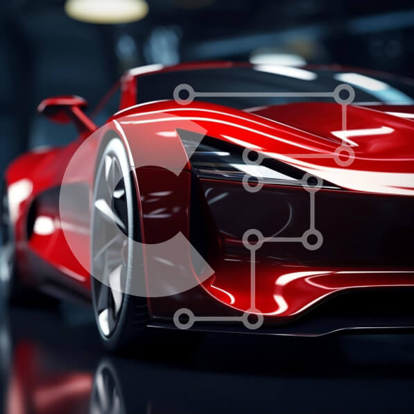 Intra Συλλεκτικό Ξύλινο Παζλ Plywood  4mm - Φουτουριστικό κόκκινο σπορ αυτοκίνητο σε κλειστό χώρο Σε Ξύλινο Κουτί - Διαστάσεις Puzzle: 10x10 cm – 25 κομμάτια