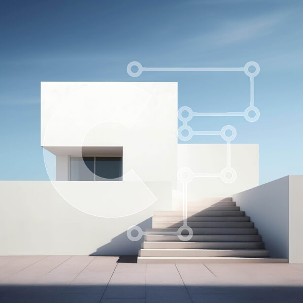 Intra Συλλεκτικό Ξύλινο Παζλ Plywood  4mm - Λευκό κτίριο με σκάλες και ανοιχτό χώρο Σε Ξύλινο Κουτί - Διαστάσεις Puzzle: 10x10 cm – 25 κομμάτια