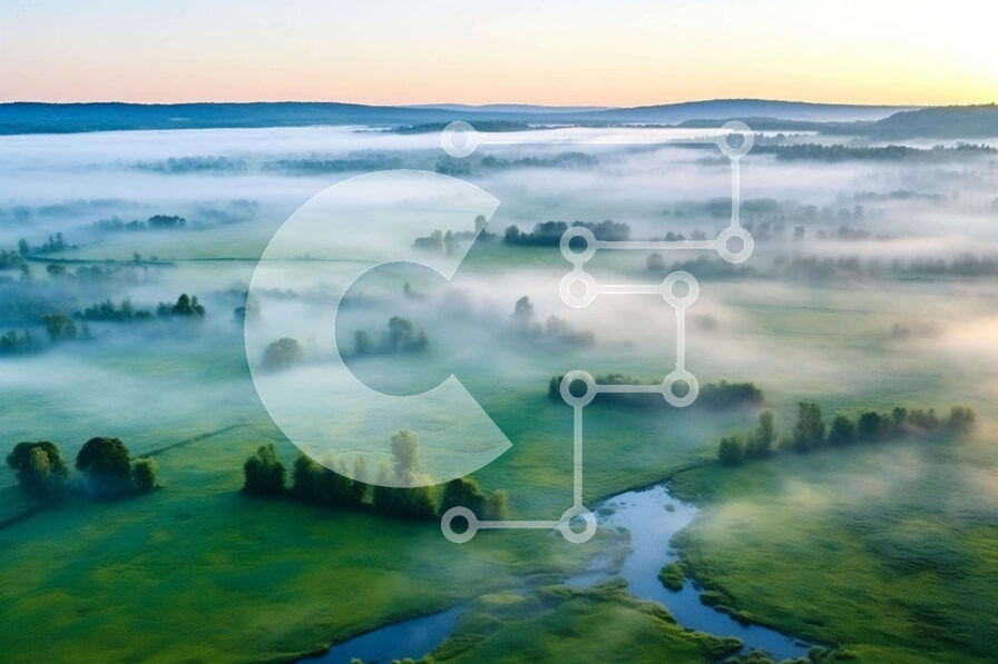 Intra Συλλεκτικό Ξύλινο Παζλ Plywood  4mm - Αεροφωτογραφία του τοπίου που καλύπτεται από ομίχλη Σε Ξύλινο Κουτί - Διαστάσεις: 10x10 cm – 25 κομμάτια