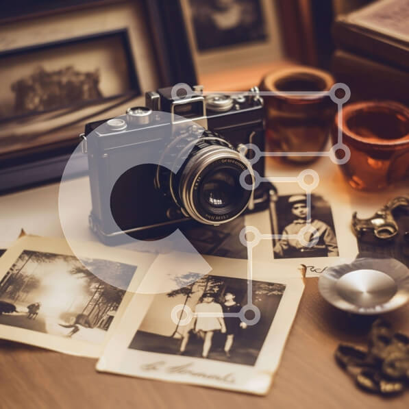 Intra Συλλεκτικό Ξύλινο Παζλ Plywood  4mm - Vintage παλιά κάμερα σε ξύλινο τραπέζι Σε Ξύλινο Κουτί - Διαστάσεις: 10x10 cm – 25 κομμάτια