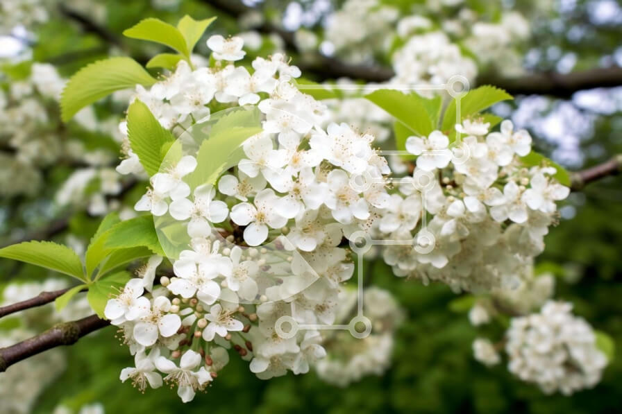 Intra Συλλεκτικό Ξύλινο Παζλ Plywood  4mm - Κλαδί δέντρου με λευκά άνθη κερασιάς και πράσινα φύλλα Σε Ξύλινο Κουτί - Διαστάσεις: 10x10 cm – 25 κομμάτια