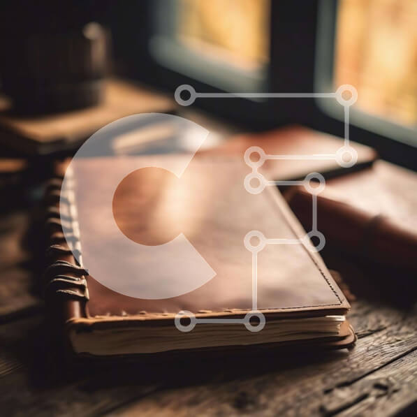 Intra Συλλεκτικό Ξύλινο Παζλ Plywood  4mm - Καφέ δερμάτινο περιοδικό σε παλιό ξύλινο τραπέζι με βιβλία και κύπελλα Σε Ξύλινο Κουτί - Διαστάσεις Puzzle: 10x10 cm – 25 κομμάτια