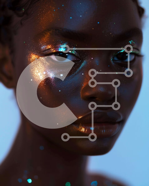 Intra Συλλεκτικό Ξύλινο Παζλ Plywood  4mm - Μαύρη γυναίκα με μπλε και πράσινο γκλίτερ μακιγιάζ Σε Ξύλινο Κουτί - Διαστάσεις Puzzle: 10x10 cm – 25 κομμάτια