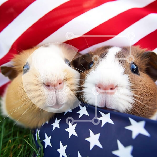 Intra Συλλεκτικό Ξύλινο Παζλ Plywood  4mm - Δύο ινδικά χοιρίδια στην αμερικανική σημαία Σε Ξύλινο Κουτί - Διαστάσεις: 10x10 cm – 25 κομμάτια