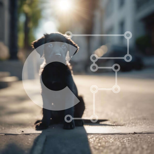 Intra Συλλεκτικό Ξύλινο Παζλ Plywood  4mm - Μικρό μαύρο σκυλί που κάθεται στο πεζοδρόμιο Σε Ξύλινο Κουτί - Διαστάσεις: 10x10 cm – 25 κομμάτια