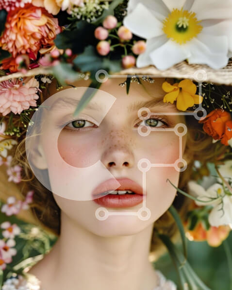 Intra Συλλεκτικό Ξύλινο Παζλ Plywood  4mm - Νεαρή γυναίκα με κομψό ψάθινο καπέλο με λουλούδια Σε Ξύλινο Κουτί - Διαστάσεις Puzzle: 10x10 cm – 25 κομμάτια